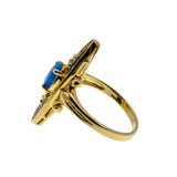 Butterfly Themed - Estate Victorian Art Nouveau Revival 24K Gold Over Sterling Silver Blue Opal & Enamel Butterfly Ring (ER364)