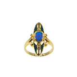 Butterfly Themed - Estate Victorian Art Nouveau Revival 24K Gold Over Sterling Silver Blue Opal & Enamel Butterfly Ring (ER364)