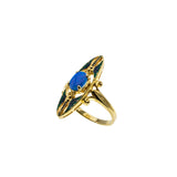 Butterfly Themed - Estate Victorian Art Nouveau Revival 24K Gold Over Sterling Silver Blue Opal & Enamel Butterfly Ring (ER364)