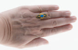 Butterfly Themed - Estate Victorian Art Nouveau Revival 24K Gold Over Sterling Silver Blue Opal & Enamel Butterfly Ring (ER364)