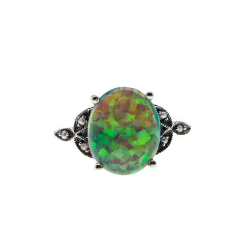 Mesmerize - Estate Sterling Silver Green Opal & Seed Pearl Ring (ER365)