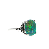 Mesmerize - Estate Sterling Silver Green Opal & Seed Pearl Ring (ER365)