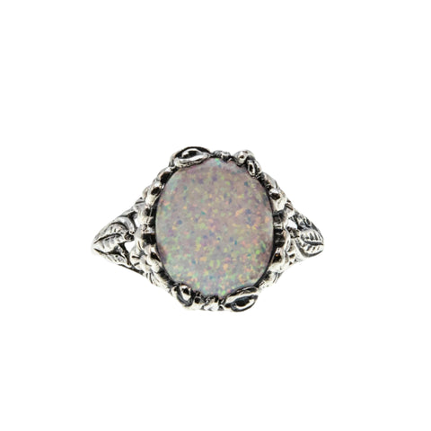 Opalescent Daydream - Estate Sterling Silver Opal Open-Work Flower & Foliage Ring (ER366)