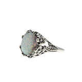 Opalescent Daydream - Estate Sterling Silver Opal Open-Work Flower & Foliage Ring (ER366)