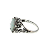 Opalescent Daydream - Estate Sterling Silver Opal Open-Work Flower & Foliage Ring (ER366)