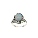 Opalescent Daydream - Estate Sterling Silver Opal Open-Work Flower & Foliage Ring (ER366)