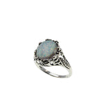 Opalescent Daydream - Estate Sterling Silver Opal Open-Work Flower & Foliage Ring (ER366)