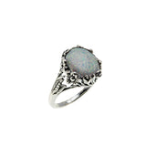 Opalescent Daydream - Estate Sterling Silver Opal Open-Work Flower & Foliage Ring (ER366)