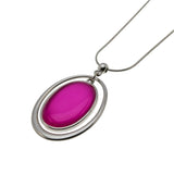 Hot Girl In The City - Vintage Silver Tone Simulated Hot Pink Gemstone Pendant & Earring Set (VP237)