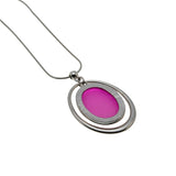 Hot Girl In The City - Vintage Silver Tone Simulated Hot Pink Gemstone Pendant & Earring Set (VP237)