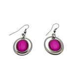 Hot Girl In The City - Vintage Silver Tone Simulated Hot Pink Gemstone Pendant & Earring Set (VP237)