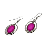 Hot Girl In The City - Vintage Silver Tone Simulated Hot Pink Gemstone Pendant & Earring Set (VP237)