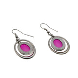 Hot Girl In The City - Vintage Silver Tone Simulated Hot Pink Gemstone Pendant & Earring Set (VP237)