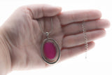 Hot Girl In The City - Vintage Silver Tone Simulated Hot Pink Gemstone Pendant & Earring Set (VP237)
