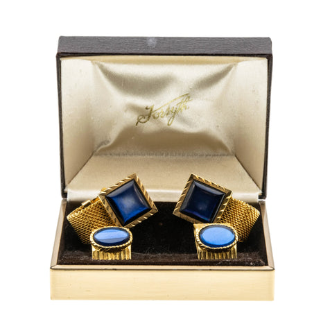 Forsyth - Vintage Gold Plated Blue Stone Double Pair Of Cuff Links In The Original Box (VA015)