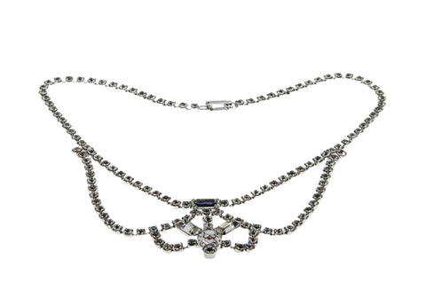 Graceful - Vintage Signed 'JAY FLEX' Rhodium, Sterling Silver Austrian Swarovski Crystal Crystal Rhinestone Swag Necklace (VN201)