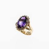 Amethyst Royale - Vintage Bespoke 14K Gold Natural Amethyst & Diamond Cluster Ring (VR979)