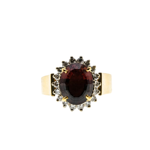 Imperial Pink - Vintage 14K Gold Natural Pink Tourmaline & Diamond Cluster Ring (VR981)
