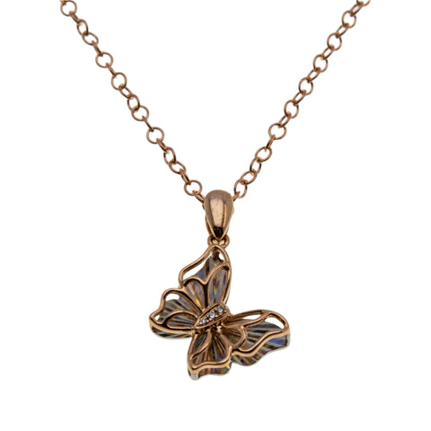 Freedom - Estate 14K Rose & White Gold Diamond, Diamond-Cut Butterfly Pendant & 14K Rose Gold Fill Chain (EP077)