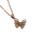 Freedom - Estate 14K Rose & White Gold Diamond, Diamond-Cut Butterfly Pendant & 14K Rose Gold Fill Chain (EP077)