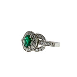 Emerald City - Estate 14K White Gold Natural Emerald & Diamond Ring (ER370)