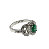 Emerald City - Estate 14K White Gold Natural Emerald & Diamond Ring (ER370)