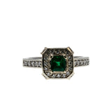 Emerald Isles - Estate 14K White Gold Natural Emerald & Diamond Cluster Ring (ER371)