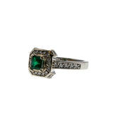 Emerald Isles - Estate 14K White Gold Natural Emerald & Diamond Cluster Ring (ER371)