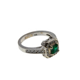 Emerald Isles - Estate 14K White Gold Natural Emerald & Diamond Cluster Ring (ER371)