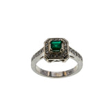 Emerald Isles - Estate 14K White Gold Natural Emerald & Diamond Cluster Ring (ER371)