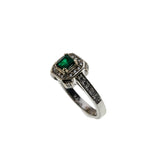 Emerald Isles - Estate 14K White Gold Natural Emerald & Diamond Cluster Ring (ER371)