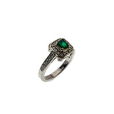 Emerald Isles - Estate 14K White Gold Natural Emerald & Diamond Cluster Ring (ER371)