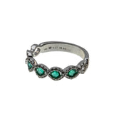 In Line Divine - Estate 14K White Gold Natural Emerald & Diamond Ring (ER372)