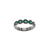 In Line Divine - Estate 14K White Gold Natural Emerald & Diamond Ring (ER372)