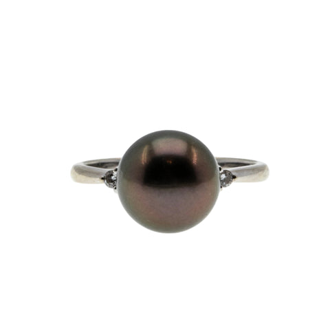 Sparrow's Treasure - Estate 18K White Gold South Sea Saltwater Tahitian Cultured Black Pearl & Diamond Ring (ER373)