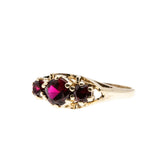 Red, Red, Wine - Vintage 10K Gold Synthetic Ruby Trio Ring (VR988)