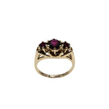 Red, Red, Wine - Vintage 10K Gold Synthetic Ruby Trio Ring (VR988)
