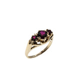 Red, Red, Wine - Vintage 10K Gold Synthetic Ruby Trio Ring (VR988)