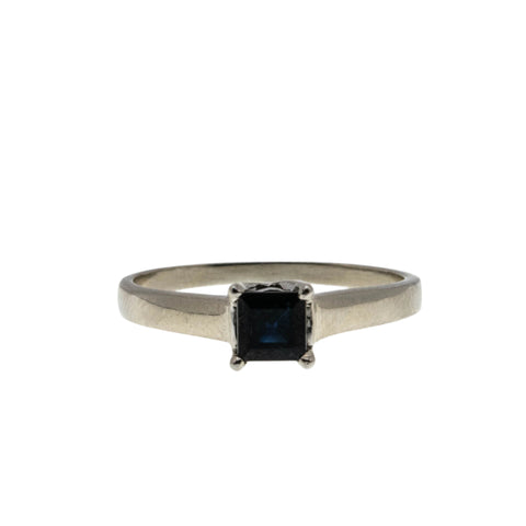 Indigo Blue - Vintage 14K White Gold Natural Sapphire Solitaire Ring (VR991)