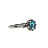 1920s Heirloom - Art Deco Platinum Natural Blue Zircon & Diamond Ring (ADR271)