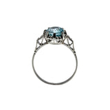 1920s Heirloom - Art Deco Platinum Natural Blue Zircon & Diamond Ring (ADR271)