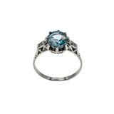 1920s Heirloom - Art Deco Platinum Natural Blue Zircon & Diamond Ring (ADR271)