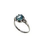 1920s Heirloom - Art Deco Platinum Natural Blue Zircon & Diamond Ring (ADR271)