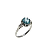 1920s Heirloom - Art Deco Platinum Natural Blue Zircon & Diamond Ring (ADR271)