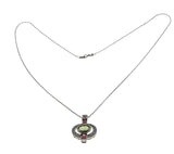 Art Deco Revival - Vintage 14K White Gold Natural Peridot, Pink Tourmaline & Diamond Pendant (VP240)