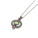 Art Deco Revival - Vintage 14K White Gold Natural Peridot, Pink Tourmaline & Diamond Pendant (VP240)