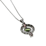 Art Deco Revival - Vintage 14K White Gold Natural Peridot, Pink Tourmaline & Diamond Pendant (VP240)