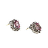 Pretty In Pink - Vintage 14K White & Yellow Gold Natural Pink Topaz & Diamond Cluster Stud Earrings (VE433)