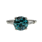 OMG! The Colour! - Art Deco Platinum Natural Blue Zircon & Baguette Diamond Ring (ADR276)