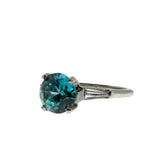 OMG! The Colour! - Art Deco Platinum Natural Blue Zircon & Baguette Diamond Ring (ADR276)